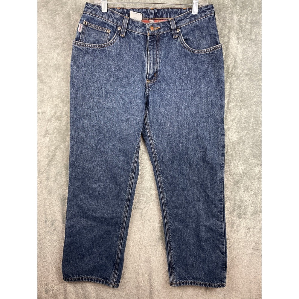 Carhartt Jeans Womens 10‎ x 28 Blue Straight Leg Flannel Lined Work Casual EUC